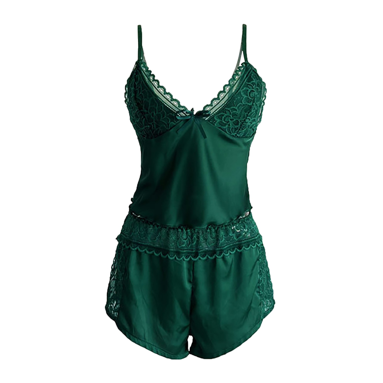 thumbnail image 4 of Conjunto de vestido y pantalones cortos con ribetes de satén y encaje para mujer - Ropa sexy para estar por casa, tallas S-L, 4 of 4